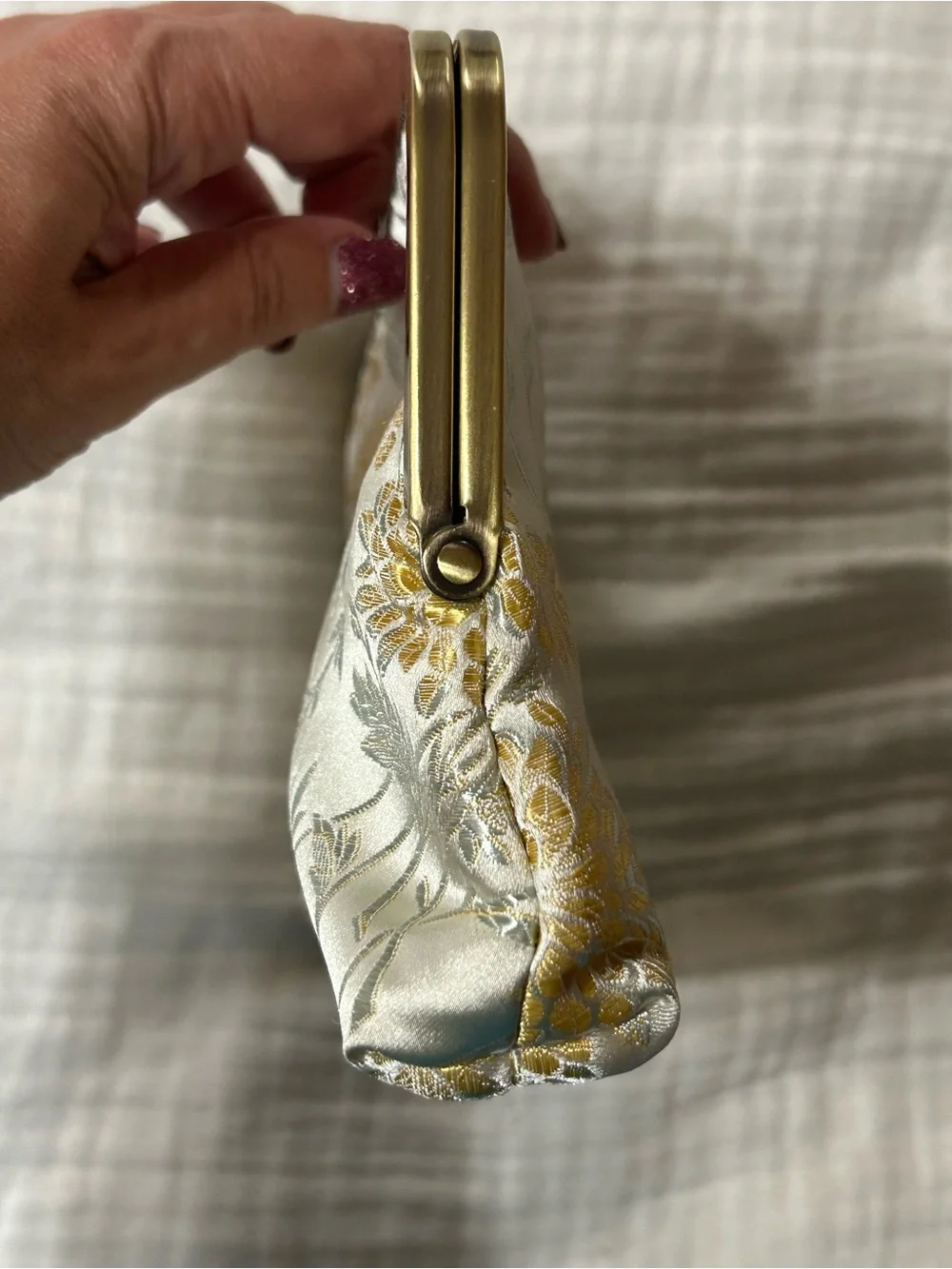 Handmade Satin and Dupioni Silk Kiss Lock Clutch Purse